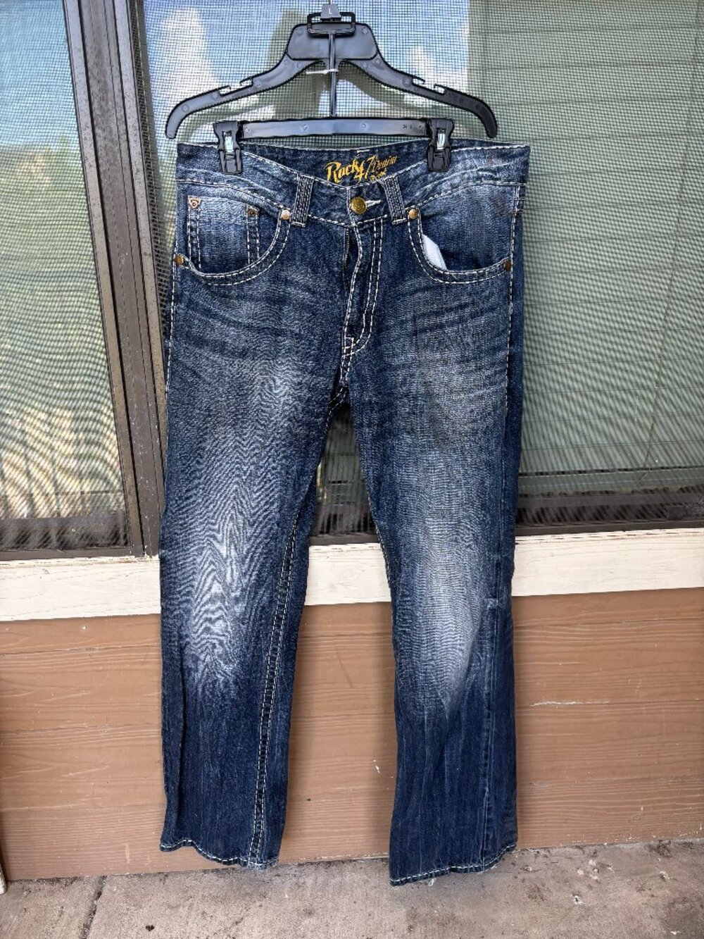 Rock 47 by Wrangler Men’s Thick Stitch Bootcut Jeans 34x32